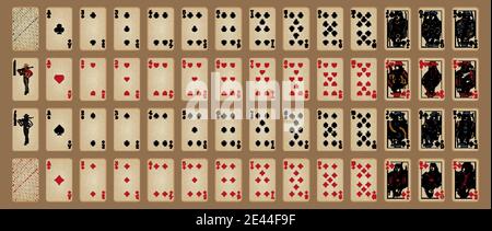 Set di poker in stile occidentale. Carte da poker, mazzo completo. Illustrazione Vettoriale