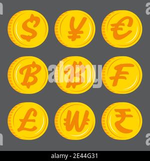 Monete d'oro con simbolo di valuta vettore icona. Design piatto. Illustrazione Vettoriale