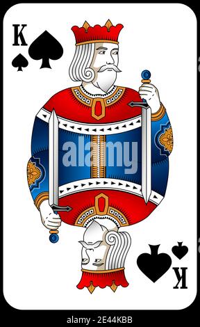 Il re della carta di gioco del poker spades. Nuovo design delle carte da gioco. Illustrazione Vettoriale