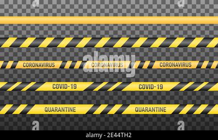 Nastro di avvertenza zona di quarantena. Blocco globale. Nastri di avvertenza. Coronavirus covid-19 2019-nCoV. Avvertenza o interruzione del concetto di virus corona. Illustratio vettoriale Illustrazione Vettoriale