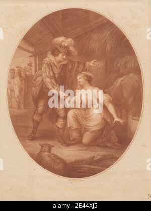 Stampa di Francesco Bartolozzi RA, 1728â–1815, italiano, attivo in Gran Bretagna (1764â–99), Gualtherus e Griselda, 1784. Mezzotint e incisione su mezzo, mdoerately testurizzato, carta beige posata. Fienile , collare , costume , cane (animale) , vestito , piume , folklore , osservare , gesto , cappello , fieno , cavalli (animali) , gioielli , inginocchiare , pizzo , tema letterario , uomini , obbedienza , Ovale , pazienza , ritratto , stalla , spada , il Decameron (Boccaccio) , donna. Griselda Gualtherus Boccaccio, Giovanni (1313-1375), autore e poeta Foto Stock