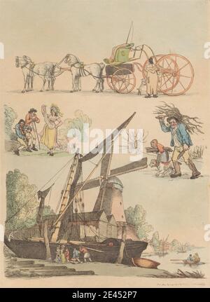 Thomas Rowlandson, 1756â–1827, inglese, set di sedici: Contorni delle figure e dei paesaggi, 1790-1792. Acquaforte, colorata a mano. Foto Stock