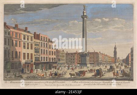 Thomas Bowles, ca. 1712â-morì nel 1753, British, il Monumento di Londra in ricordo del terribile incendio nel 1666, 1752. Incisione colorata a mano. Foto Stock