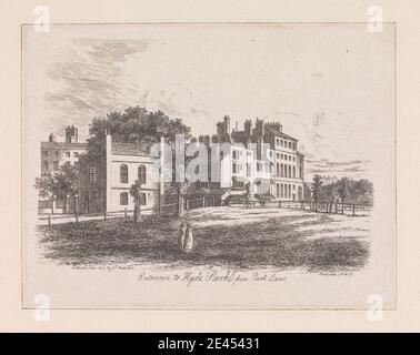 James Peller Malcolm, 1767â-1815, cucina americana, ingresso a Hyde Park da Park Lane, 1807. Incisione. Foto Stock