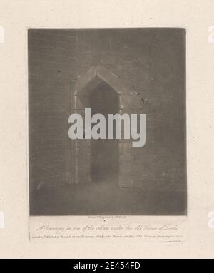 John Thomas Smith, 1766â–1833, inglese, UNA porta in una delle cantine sotto la Vecchia Casa dei Lord, 1804. Acquatint. Foto Stock