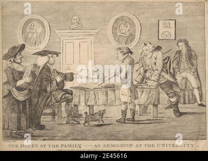 Stampa realizzata da James Bretherton, ca. 1730â–1806, British, The Haughes of the Family, un'ammissione all'Università, 1799. Incisione su carta media, leggermente testurizzata, crema. Foto Stock