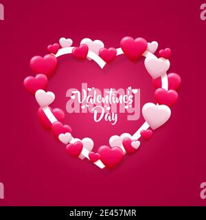 Cartolina di saluto buon giorno di San Valentino. Un cuore rosa fatto di piccoli cuori. Illustrazione vettoriale Illustrazione Vettoriale