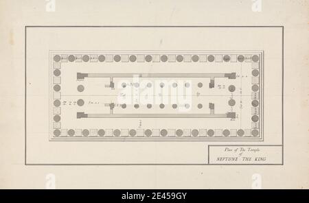 James Bruce, 1730â–1794, britannico, piano del Tempio di Nettuno il Re, non datato. Penna e inchiostro nero con lavaggio grigio su grafite su carta media, leggermente testurizzata, crema. Soggetto architettonico , colonne (elementi architettonici) , planimetrie , planimetrie (disegni) , templi. Paestum Foto Stock