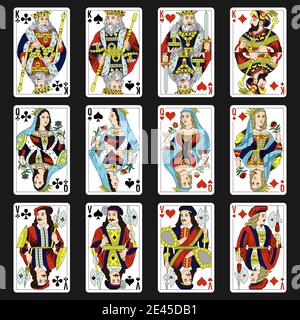 Russo carte da gioco modelli di design, re, regina, jack. Illustrazione Vettoriale
