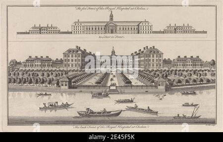 Benjamin Cole, 1697â–1783, britannico, il fronte posteriore del Royal Hospital a Chelsea anche Vista del fronte, non ondato. Incisione. Foto Stock