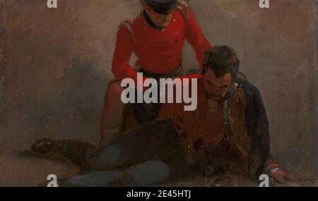 George Jones, 1786â–1869, britannico, QUARANTADUESIMO Highlander che frequenta un generale del 7° Hussars, probabilmente Henry William Bayly, primo conte di Uxbridge, in seguito primo marchese di Anglesey: Uno studio per 'la Battaglia di Waterloo', 1815. Olio su carta posato su carta. Battaglia , costume , generale , arte militare , soldati , studio (lavoro visivo) , guerra , Waterloo, Battaglia di, Waterloo, Belgio, 1815. Belgio , Waterloo. Paget, Henry William, prima marchessa di Anglesey (1768â-1854), ufficiale dell'esercito e politico Foto Stock