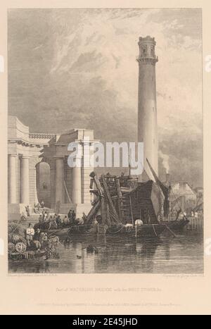 Stampa realizzata da George Cooke, 1781â–1834, British, parte di Waterloo Bridge with the Shot Tower, &c, 1832. Incisione e incisione a filo su carta di wove crema media e leggermente testurizzata. Foto Stock