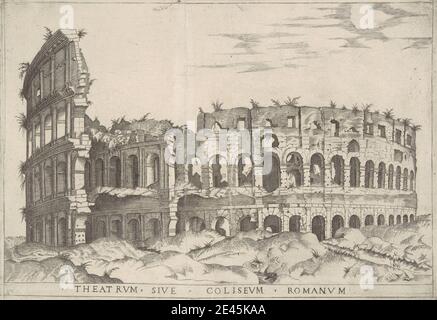 Stampa realizzata da un artista sconosciuto, Theatrum Sive Coliseum Romanum, dal 1547 al 1560. Incisione e incisione di linee su carta media, leggermente testurizzata, a crema. Foto Stock