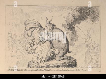 James Gillray, 1757â–1815, British, Enchantments recentemente visto sulle montagne del Galles, - o - la riconciliazione di Shon-ap-Morgan alla principessa della fata, 1796. Incisione. Foto Stock