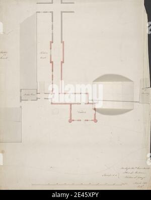 John Kempshead, attivo 1808, piano di ingresso a Hinton St. George, 1812. Grafite, penna e inchiostro nero, acquerello, penna e inchiostro marrone su moderatamente testurizzata, moderatamente spessa, crema posato barra di carta da 1/10 pollici a 1 piede. Soggetto architettonico , piano. Inghilterra , Europa , Hinton St George , Somerset , Regno Unito Foto Stock