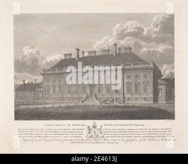 Bartholomew Howlett, 1767â–1827, British, North Front of Bedford House, Bloomsbury Square, 1822. Incisione su carta wove bianca, leggermente testurizzata, media. Soggetto architettonico Foto Stock
