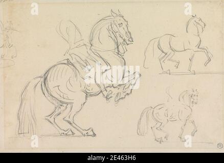 James Seymour, 1702â–1752, British, Schooling Horses: Tre studi su una pagina, senza dati. Grafite su carta media, leggermente testurizzata, crema, su carta posata, moderatamente spessa, moderatamente testurizzata, beige, wove paper. Arte animale Foto Stock
