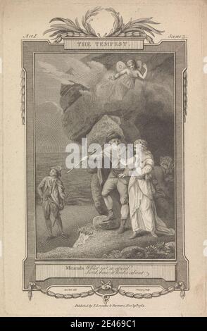 Stampa realizzata da William Sharp, 1749â–1824, British, The Tempest, Act i SC. 3, 1783. Incisione. Tema letterario , la Tempesta, opera di William Shakespeare , teatro (disciplina). Shakespeare, William (1564â-1616), drammaturgo e poeta Foto Stock