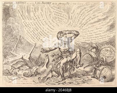 James Gillray, 1757â–1815, British, Maniac Ravings o Little Boney in a strong Fit, 1803. Incisione. Foto Stock