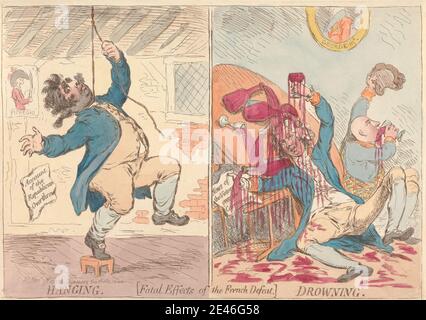 James Gillray, 1757â–1815, British, Fatal Effect of the French Diseat - Hanging (and) Drowning, 1795. Acquaforte, colorata a mano. Foto Stock