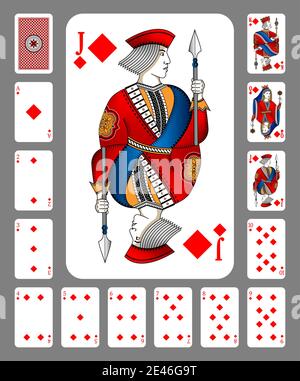 Carte da gioco di Diamonds suit su sfondo grigio. Design originale. Nuovo design delle carte da gioco. Illustrazione Vettoriale