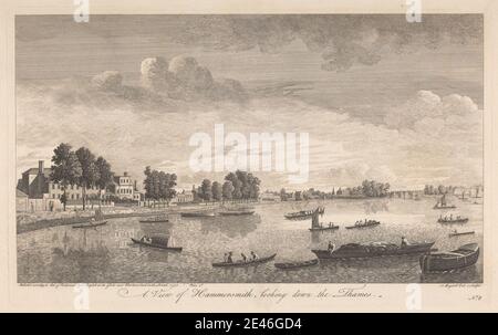 John Boydell, 1720â–1804, British, A View of Hammersmith guardando il Tamigi, 1750. Incisione. Foto Stock