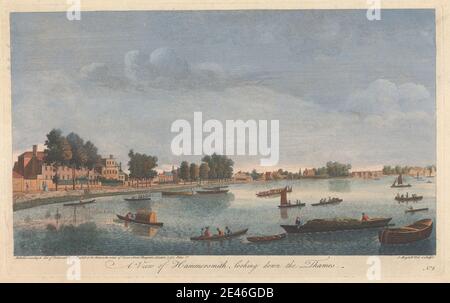 John Boydell, 1720â–1804, British, A View of Hammersmith guardando il Tamigi, 1752. Incisione colorata a mano. Foto Stock