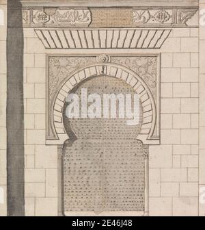 Henry Swinburne, 1743â–1803, British, Gates of the Alhambra: Puerta de los Siete Suelos, dal 1775 al 1776. Inchiostro penna e marrone, inchiostro nero, lavaggio grigio, lavaggio nero e grafite su carta media, moderatamente testurizzata, crema, carta deposte, montata su carta di spessore moderato, moderatamente testurizzata, crema, wove. Foto Stock