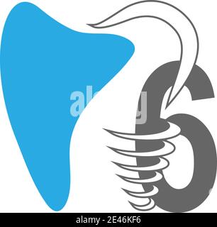 Icona del logo numero 6 con il vettore di illustrazione del disegno dentale Illustrazione Vettoriale