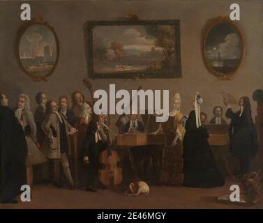 Marco Ricci, 1676â–1729, italiano, attivo in Gran Bretagna (1708â–10; 1711â–16), prova di un'opera, ca. 1709. Olio su tela. Animale , arte , bonnet (cappelli) , violoncello , chitarrone , cane (animale) , contrabbasso , abiti , fan (accessorio costume) , genere soggetto , clavicembalo , strumentisti , italiano , paesaggio , uomini , musica , strumenti musicali , opera (disciplina) , pittura (opere visive) , dipinti , performance , artisti , pianoforte , cantanti , cantanti , soprano , violino , parrucche , donne. Inghilterra , Grande Londra , Londra , Regno Unito. Tofts, Catherine (m. 1756), cantante Foto Stock