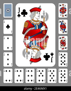 Carte da gioco di Club Suit su sfondo verde. Design originale. Nuovo design delle carte da gioco. Illustrazione Vettoriale