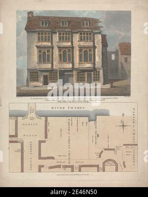 William Wise, Active 1823â–1876, British, A South View of the Falcon Tavern, on the Bankside, Southwark; come è apparso nel 1805: Celebrato per la località quotidiana di Shakspeare, e i suoi compagni drammatici con un piano del sito e la sua vicinanza, 1811. Stampa. Shakespeare, William (1564â-1616), drammaturgo e poeta Foto Stock