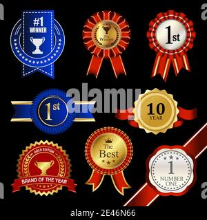 Emblema del tag del vincitore della medaglia del trofeo d'epoca Seal Ribbon Rosette Garanzia di garanzia per striscioni per etichette Illustrazione Vettoriale