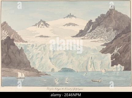 Charles Hamilton Smith, 1776–1859, Belga, Vista di un Iceberg nell'isola di Spitzbergen, non datata. Acquerello e grafite su carta di wove crema moderatamente spessa, moderatamente testurizzata. Paesaggio, arte marina Foto Stock