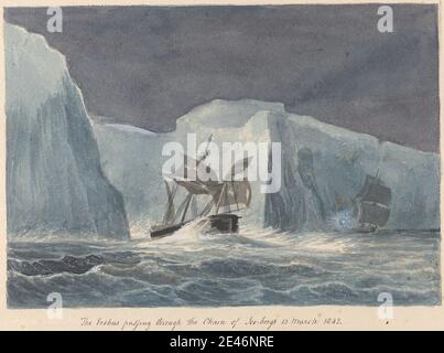 Charles Hamilton Smith, 1776–1859, belga, l'Erebus che passa attraverso la catena degli iceberg, non datato. Acquerello e grafite su carta di wove crema moderatamente spessa, moderatamente testurizzata. Paesaggio, arte marina Foto Stock