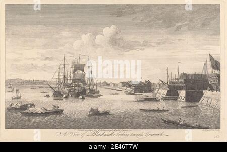 John Boydell, 1720–1804, British, A View of Blackwall looking towards Greenwich, 1750. Incisione. Dominio pubblico Foto Stock