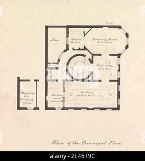 Henry Phillip Hope, attivo 1799–1818, Adrian Hope's House i: Piano del piano principale, non datato. Penna e inchiostro nero, grafite su carta di wove leggermente testurizzata, media, crema. Soggetto architettonico Foto Stock