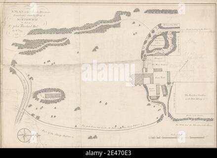 William E. Emes, 1729/30–1803, British, Garden Design per Northwick Park, 1778. Penna e inchiostro nero, lavaggio grigio, e grafite su carta media, moderatamente testurizzata, crema. Soggetto architettonico Foto Stock