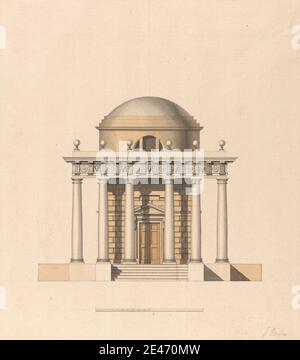 James Paine, 1717–1789, inglese, Design for a Circular Domed Temple: Elevation, Undated. Penna e inchiostro grigio, lavaggio grigio, lavaggio marrone e grafite su carta media, leggermente testurizzata, crema. Soggetto architettonico Foto Stock