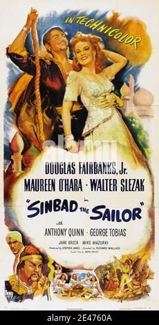 Poster - Douglas Fairbanks Jr., Maureen o'Hara, 'Sinbad the Sailor' (1947) RKO radio Pictures / file Reference N. 34082-226THA Foto Stock