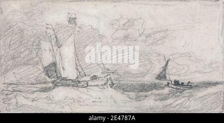 John Sell Cotman, 1782–1842, britannico, Wherries vela e Barche in un mare agitato, non ondato. Grafite su carta media, leggermente testurizzata, crema wove. Barche , arte marina , mare , onde (eventi naturali) Foto Stock