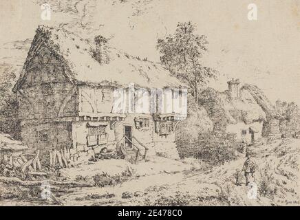William Henry Pyne, 1769–1843, British, Old Cottages, 1806. Litografia su carta grigia. Dominio pubblico Foto Stock