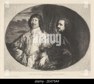 Leopold Flameng, 1831–1911, francese, Van Dyck et Son Protecteur le Comte de Bristol, senza nome. Incisione e stampe a secco su carta di wove, liscia, di spessore moderato. Artista , barba , mantello , colletto , polsini , tendaggi , disegnatore (artista) , pizzo , mantello , uomini , baffi , nobile , pittore , patrono , ritratto , posa. Digby, George, secondo conte di Bristol (1612–1677), politico Dyck, Sir Anthony Van (1599–1641), pittore e incisore Foto Stock