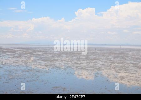 Mudflats a basso marea in una giornata fine Foto Stock