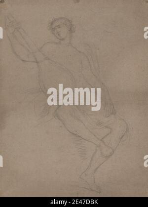 William Hogarth, 1697–1764, inglese, hymen, ca. 1748. Gesso nero su carta media, leggermente testurizzata, marrone. dio , strumenti , tovaglia , uomo , mandolino , soggetto religioso e mitologico , fumo , torcia. Imen (dio del matrimonio) Foto Stock