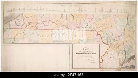 Mappa del percorso della proposta New York & Erie Railroad come intervistato nel 1834 su fondo bianco Foto Stock