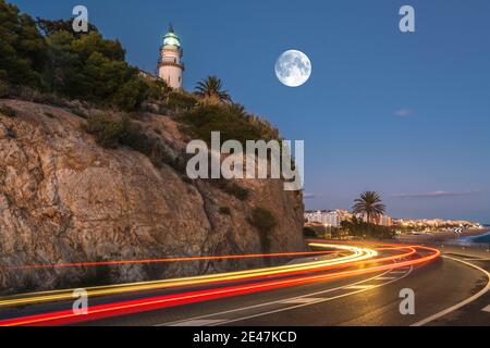 ROUTE N-11 FARO DI CALELLA (© MARIA PARELLADA 1859) CALELLA COSTA DEL MARESME CATALOGNA SPAGNA Foto Stock