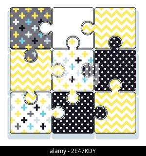 puzzle multicolore modello vettoriale con ombra Illustrazione Vettoriale