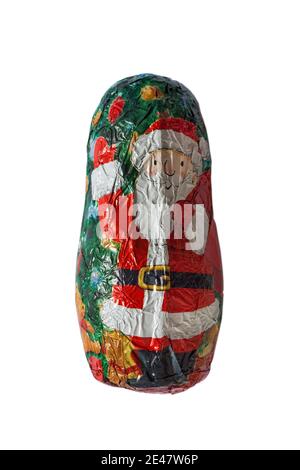 Foglio avvolto Natale cioccolato Babbo Natale Padre Natale isolato su sfondo bianco Foto Stock