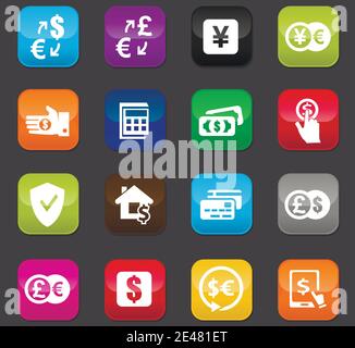Cambio valuta set di icone Illustrazione Vettoriale